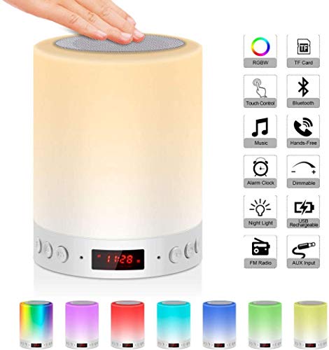 Preisvergleich Produktbild SHBUJ® -Nachttischlampe mit Bluetooth Lautsprecher Stimmungslicht mit FM Radio Digital Wecker Digitaluhr, USB Touch Control Nachtlicht RGB-Farbwechsel TF-Karte Tischlampe