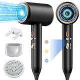 Ionic Hair Dryer,Blow Dryer, with Diffuser & Concentrator Nozzle,Secadora de Pelo | 1875W Turbo Ultra-Quiet Motor | 2 Heat & 3 Speed Settings | Quick Heat-Up & Constant Temperature,Black