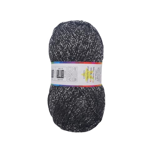 KITHED Silver Sparkly Chainette Yarn 3.5oz/98g 158yds Yarn for Crocheting and Knitting (04 Black 1 Pack)