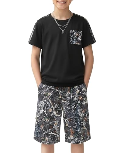 Image of mksodopy Boys Summer Outfit Set 2 Piece T Shirt and Camo Shorts Casual Clothes for Little Big Boys