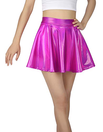 Image of HDE Girl's Metallic Skater Skort Dance Athletic Shiny Holographic Scooter Skirt