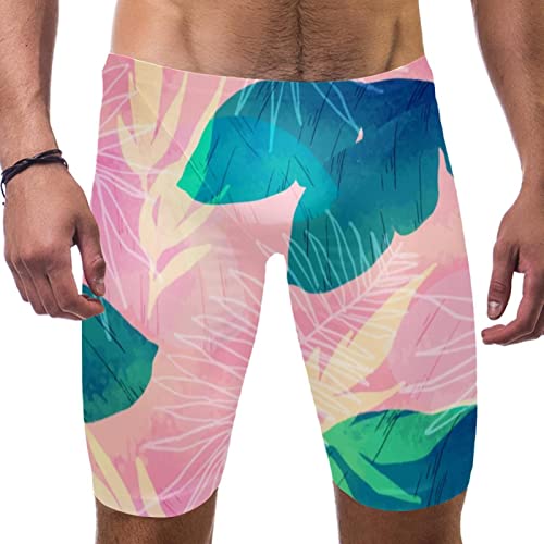 Bañador jammer de hombre para natación en piscina y entrenamiento diario con hojas rosas