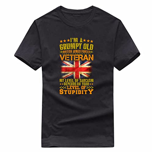 I'm A Grumpy Old British Armed Forces Veteran T-Shirt, UK Flag Army War Gift Top Black