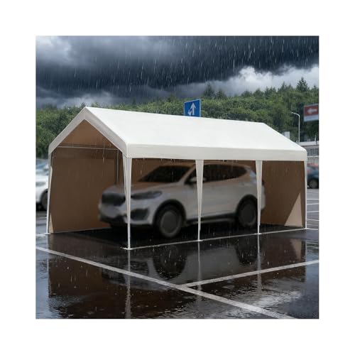 Marquesina para Cochera Resistente Al Agua, para Exteriores, con Estructura De Metal, para Estacionamiento De Camionetas(White,9.8x19.6x6.5 ft)