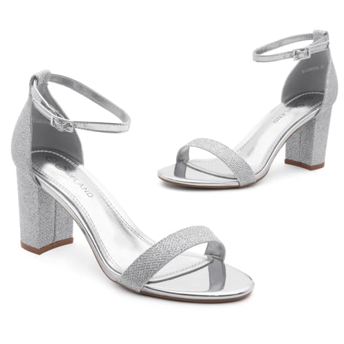 Image of Shoe Land Low Chunky Heels for Women Open Toe Ankle Strap Block Heel Sandals 3 Inch Dressy Heels for Wedding Party Date Night
