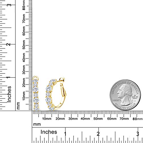 18K Yellow Gold Plated Silver White Moissanite By Charles & Colvard And White Lab Grown Diamond Women Hoop Earrings (2.44 Cttw) #TOP1