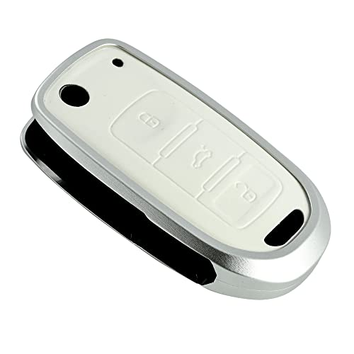 Image of KMH Aluminium Alloy with Leather Car Key Cover Compatible for Volkswagen Polo Vento Jetta Ameo Passat and Skoda Rapid Laura Superb Octavia Fabia Yeti 3 Button Smart Key