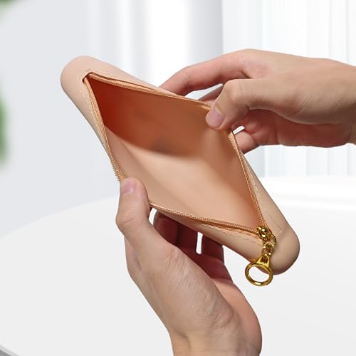 Travel Makeup Brush Holder, Portable Silicone Make up Bag Organizer, Brushes Case with Anti-Fall Out Zipper Closure, Soft Cosmetic Pouch Travel Essentials(khaki)