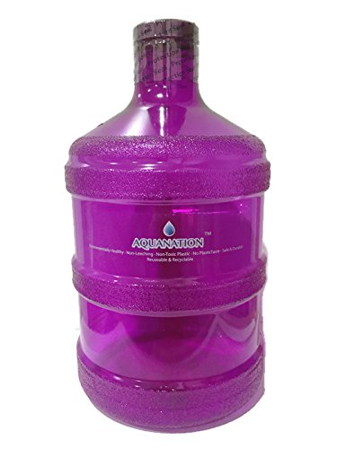 AquaNation 1 Gallon BPA FREE Reusable FDA Grade Chemical Free Plastic Drinking Water Big Mouth Bottle Jug Container with Holder Drinking Canteen (Purple)