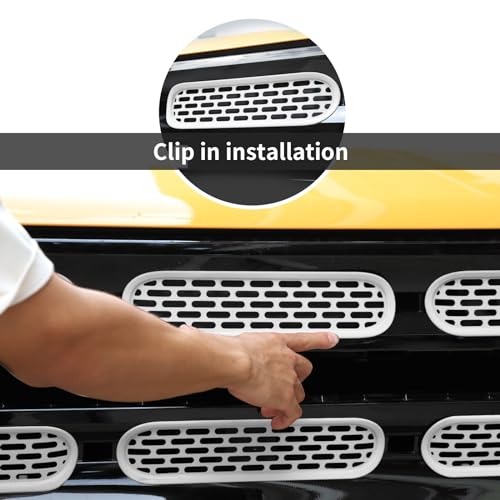 Image of Front Grill Mesh Grille Inserts Cover Frame Trims Kit 6Pcs Fit for Ford Bronco 2021-2024 2 /4 Door Exterior Accessories (White)