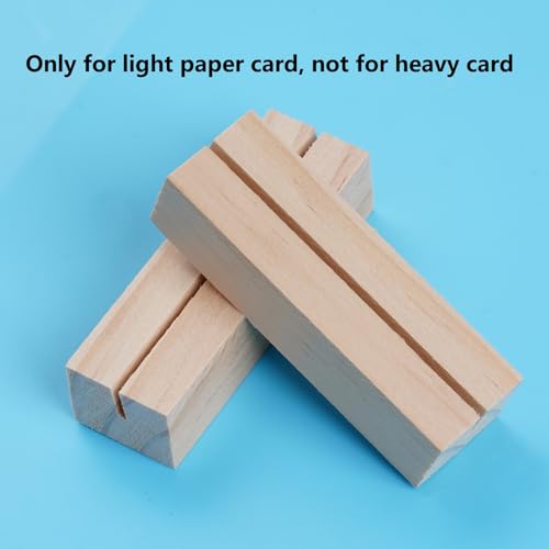 mifengda 20 Pieces Wood Place Card Holders Table Number Stands Small Sign Display Rustic Wooden Holder with Brown Paper Cards for Wedding Reception Party Decoration Natural Color 2.75inch - Thumbnail 3