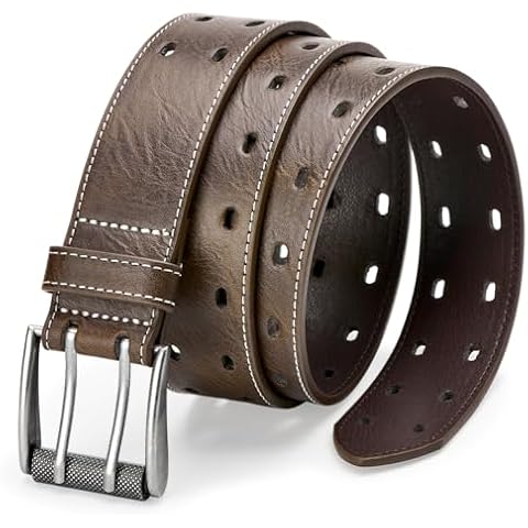 LCG LUCHENGYI Men's Leather Belt Fashion Double Prong Belt Classic Casual Belts Heavy Duty Work Belts For Jeans Pants, Coffee Cover