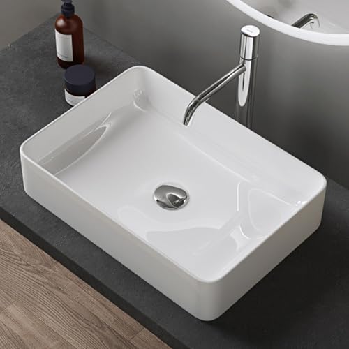 doporro Waschbecken Aufsatzwaschbecken Keramik BxTxH: 500x350x110 mm weiß glänzend Eckig Aufsatzbecken ohne Hahnloch&Überlauf Gäste WC Handwaschbecken Waschtisch Brüssel105