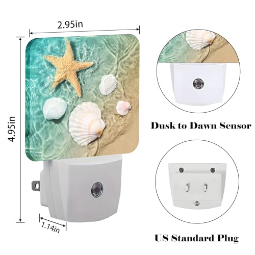 Image of Starfish and Seashell On Beach Night Light,Plug Into Wall Decor for Stairway,Hallway,Kitchen,Dusk to Dawn Sensor Nightlights for Boys /Girls /Women /Men Room Gifts