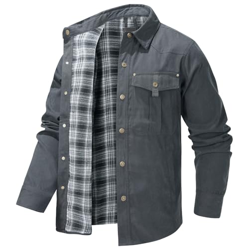 liaddkv Esercito Inverno Uomo Inverno Bottone Sottile Manica Lunga Giacca Vintage A Scacchi Capp, grigio., XL