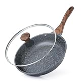 SENSARTE Poêle 28 cm avec Couvercle, Revêtement Granit Antiadhésif, Compatible Induction, Manche Restant Froid, Lavable au Lave Vaisselle   Réussissez vos Oeufs au Plat & Steaks Saignants