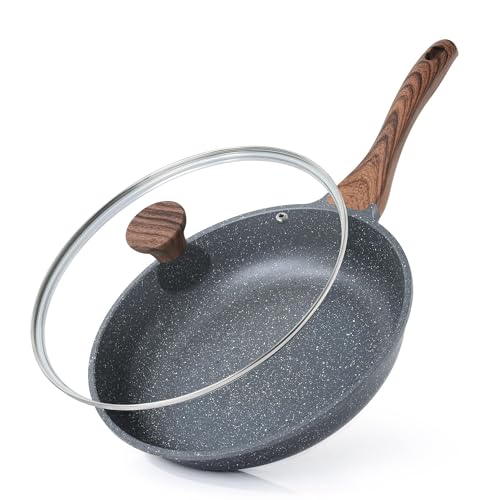 SENSARTE Poêle 28 cm avec Couvercle, Revêtement Granit Antiadhésif, Compatible Induction, Manche Restant Froid, Lavable au Lave-Vaisselle - Réussissez vos...