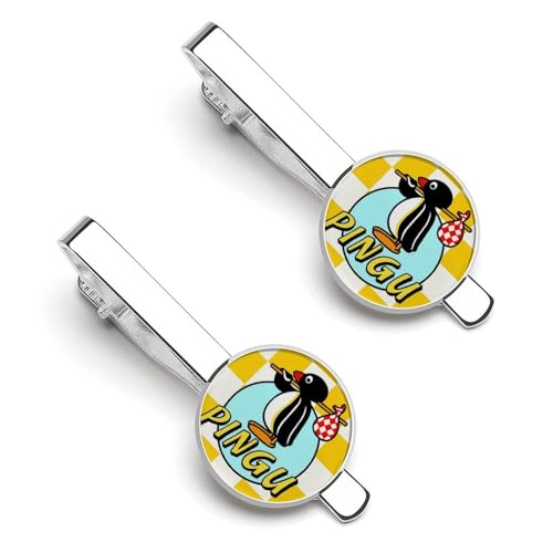 ネクタイピン ピングー キャラクター ペンギン チェック柄 タイピン 2本セット メンズ タイクリップ ビジネス アクセサリー 高級 銅製 おしゃれ 日常仕事 入学式 卒業式 冠婚 葬祭 結婚式等 父の日 プレゼント