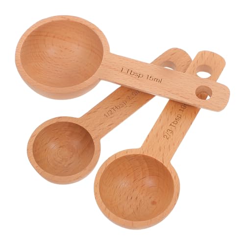 CLISPEED Cucharas Medidoras de Madera de Haya para Café y Cocina, Set de 3 Piezas (7.5 Ml, 10 Ml, 15 Ml), Cucharas Dosificadoras Ergonómicas y Portátiles para Medir Especias, Té, Azúcar