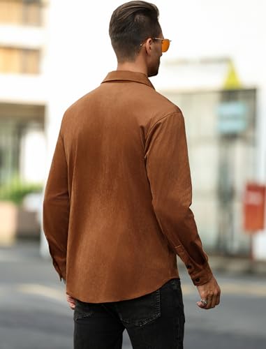 ZAFUL Men's Faux Suede Button Down Shirts Jacket Lightweight Shirt Jacket Long Sleeve Work Coat Solid Color Overshirt4