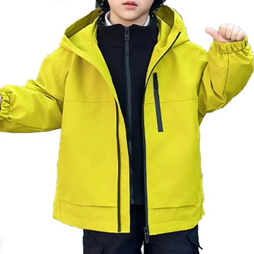 Windbreaker Rain Jacket Boys Girls Kids Fall Casual Lightweight Hooded Fleece Raincoat Fashion Warm Yellow 9-10 Years
