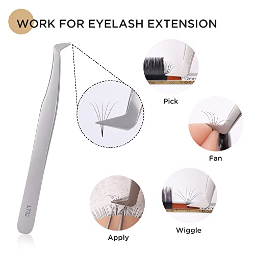 Lashview Volume Lash Tweezers, Lt02 Eyelash Extension Tweezers For Volume Lashes Professional Precision Stainless Steel Mega Curved L Angled Tips Flat Lashing Tweezer Tools #TOP4