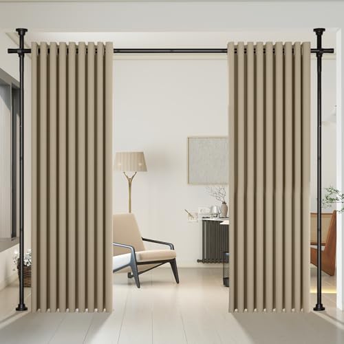 AIZESI Freistehender Raumteiler-Gardinenstange – Ohne Bohren Verstellbarer Raumtrenner, 299–315 cm (H) 39–183 cm (B), strapazierfähig mit Sichtschutz für Wohnzimmer, Schlafzimmer & Büro, Schwarz