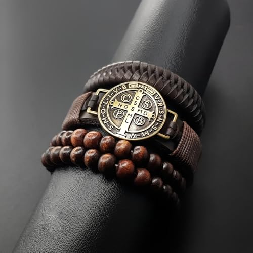 Pulseira Masculina de Couro São Bento Kit C/04