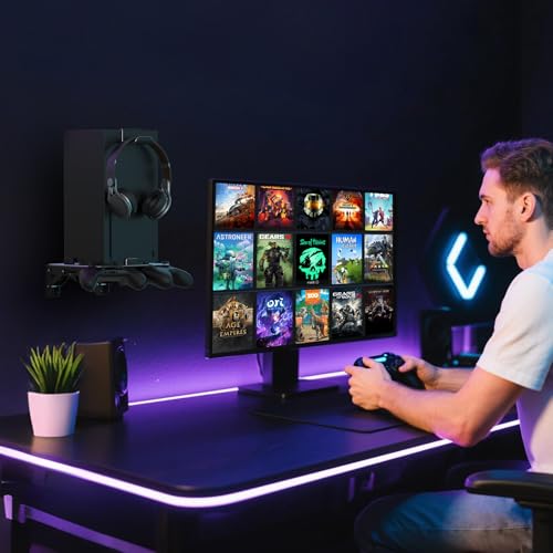 ZHGM Folding Wall Mount for Xbox Series X, Aluminum Alloy Wall Mount Kit for Xbox X with 2 Controller Holders & 1 Headphone Hook, Console Facing Forward Heavy Duty Shelf Wall Mount Bracket (Black) by ZHGM - Image 8