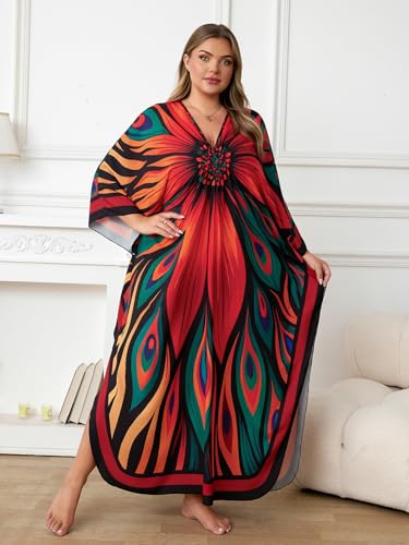 Image of Kaftan Dress for Women - Plus Size Caftan Maxi Beach Dress Moo Moos Loungewear, Swimsuit Cover Up for Beach, Pool or Vacation