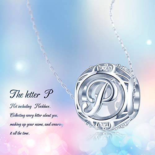 Forever Queen Letter Charm Initial A-Z Alphabet Charm Dangle Charm For Bracelet Necklace, 925 Sterling Silver Cz Beads Charm Personalized Jewelry Gift For Men Women Girls Birthday Valentine’s Day (P) #TOP5