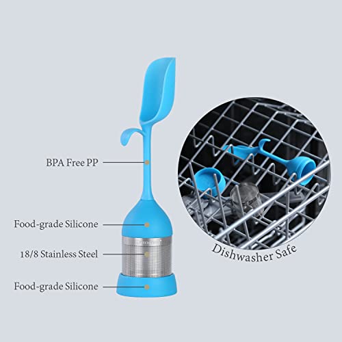 Kitchendao 2 In 1 Silicone Extra Fine Mesh Tea Infuser Filter With Integrated Spoon, Anti-Floating Tea Steeper, Stainless Steel Tea Diffuser Strainer For Loose Leaf Tea, Bpa Free, 2 Pack #TOP5
