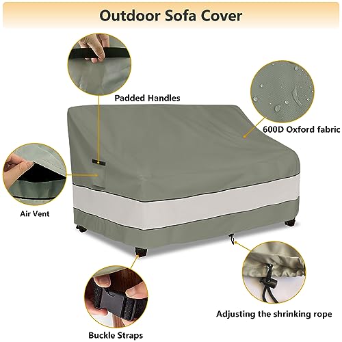 Aacabo Outdoor Sofa Cover,Patio Loveseat Cover,3-Seater Bench Cover,Waterproof Heavy Duty Patio Furniture Covers,79" W x 38" D x 35" H Inches Grey Green by Aacabo - Image 3