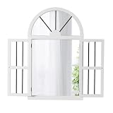 Farmhouse Arched Window Mirrors for Wall Decor Living Room 25 x 42 Inch, Hanging Distressed White Rustic Cathedral Window Pane Mirror, Wall Mirrors Decorative with Shutters for Bedroom