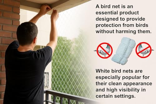 Image of Anti Bird Protection Net, White UV-Stabilized HDPE Multi-Filament Mesh with Installation Kit, Tying Ropes (White, 10X6 FEET)