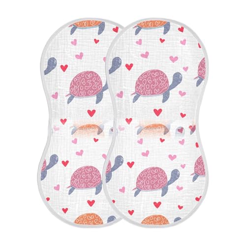 Muslin Baby Burp Cloths, Turtles Hearts Soft Cotton Soft Burp Cloths for Newborns​​, Extra Absorbent Burp Cloths 2-Pack​​, 22 x 11 Inch