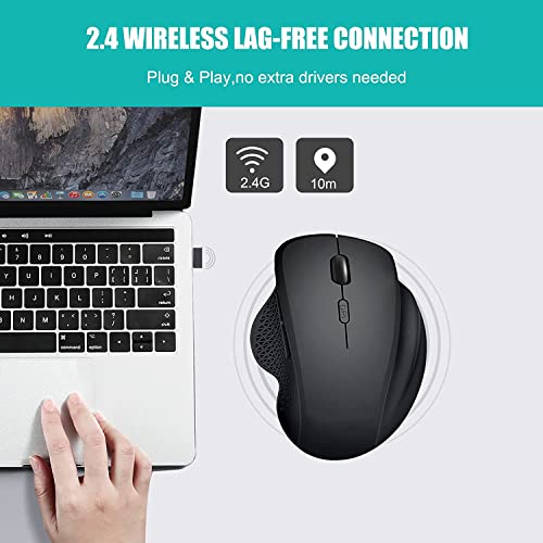Guuueoo Wireless Computer Mouse, 2.4G Portable Silent Ergonomic Mouse With Usb Receiver, 3 Adjustable Dpi, 6 Buttons-Optical Mouse For Laptop, Pc, Tablet (Black) #TOP2