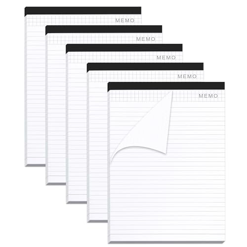 Elezeal A4 Legal Pads, 5 Pack White Notepad, Thickened Smooth