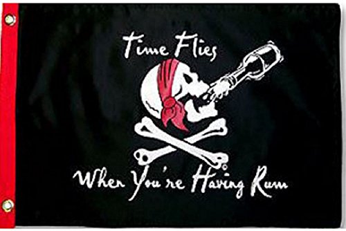 Flappin' Flags 12x18 Time Flies When You're Having Rum Pirate Double Sided Flag Skull Crossbone