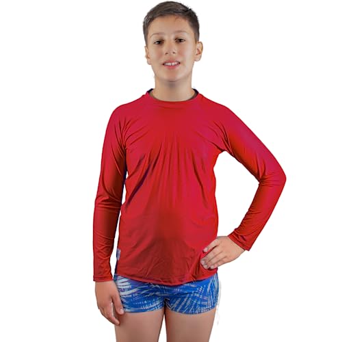 Camisa Térmica Infantil Segunda Pele Manga Longa Proteção Uv Cor:Vermelho;Tamanho:(13-14 Anos)