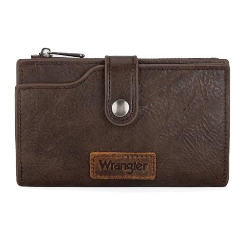 Wrangler Wallet for Women Bifold Card Holder with Zipper Pocket Ladies Clutch Purse with ID Window Coffee WG119-W002CF