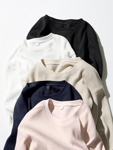 Image of Alan Jones Clothing Women's 100%Cotton Relaxed Fit Waffle Crew Neck Long Sleeve T-Shirt