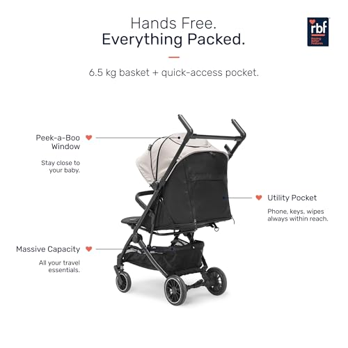 Image of Growgether GOLITE Stroller for Baby 0-3 Years (Up to 22Kg), Cabin Ready Lightweight Travel Stroller, 5-Point Harness, Full Recline, UPF50+ Canopy, 360 Swivel Wheels, Mosquito Net, 1 Yr Warranty, Beige