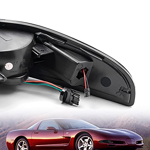 Corvette C5 Led Bumper Side Marker Signal Lights Assembly For 1997-2004 Chevy Corvette C5 Z06 Smoked Lens Corner Light Kit W/White Parking Driving Lamp + Amber Sequential Turn Signals Oem Replacement #TOP7