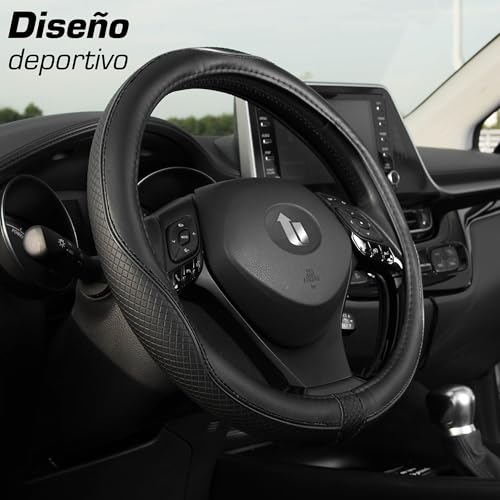 Miniatura 2 de Upgrade4cars Funda Volante Coche Negro Universal Poli-Piel Cubre 37-38 Cm Diámetro Exterior Accesorios Coches Interior Decoracion Cubierta Ideas Regalos