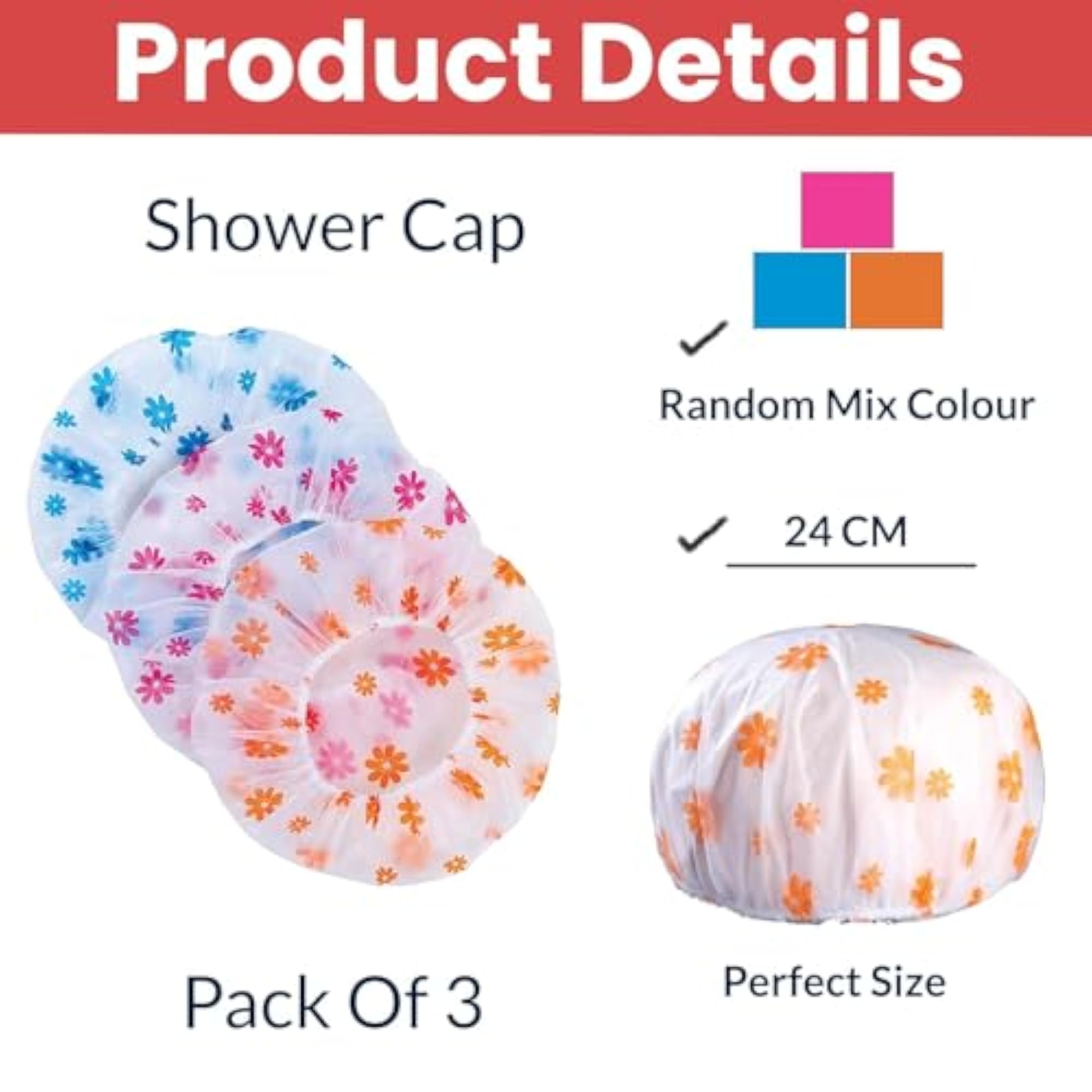 3pc Reusable Waterproof Shower Caps for Women & Men