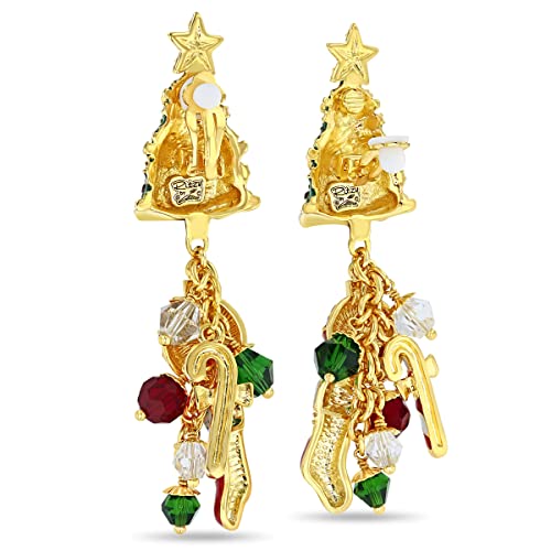 Ritzy Couture Women’s Enamel Christmas Tree Santa Claus Girls Xmas Charm Drop And Dangle Cute Jewelery Earrings For Women Gift Collection Earring (Goldtone) (Clip On) #TOP1