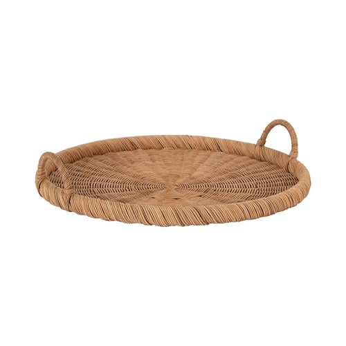 Kate and Laurel Cormont Modern Round Woven Rattan Tray with Handles; 23 Inch Diameter; Natural Rattan; Decorative Circle Boho Tray for Use as Versatile Ottoman Tray or Serving Platter