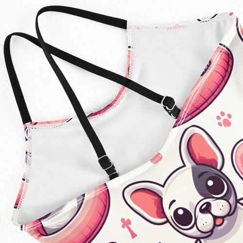Girls Swimsuit Pattern of French Bulldog Flamingo Swimming Ring One Piece Swimwear4