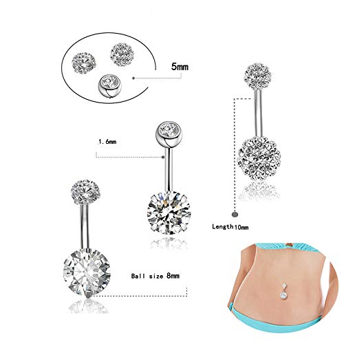 Jconly 20Pcs Professional Belly Piercing Kit 14G Belly Button Rings For Women Girls Navel Rings Cz Body Piercing, Belly Piercings #TOP2